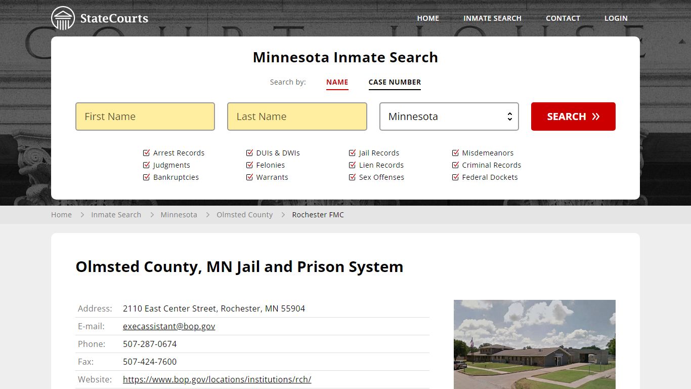 Rochester FMC Inmate Records Search, Minnesota - StateCourts