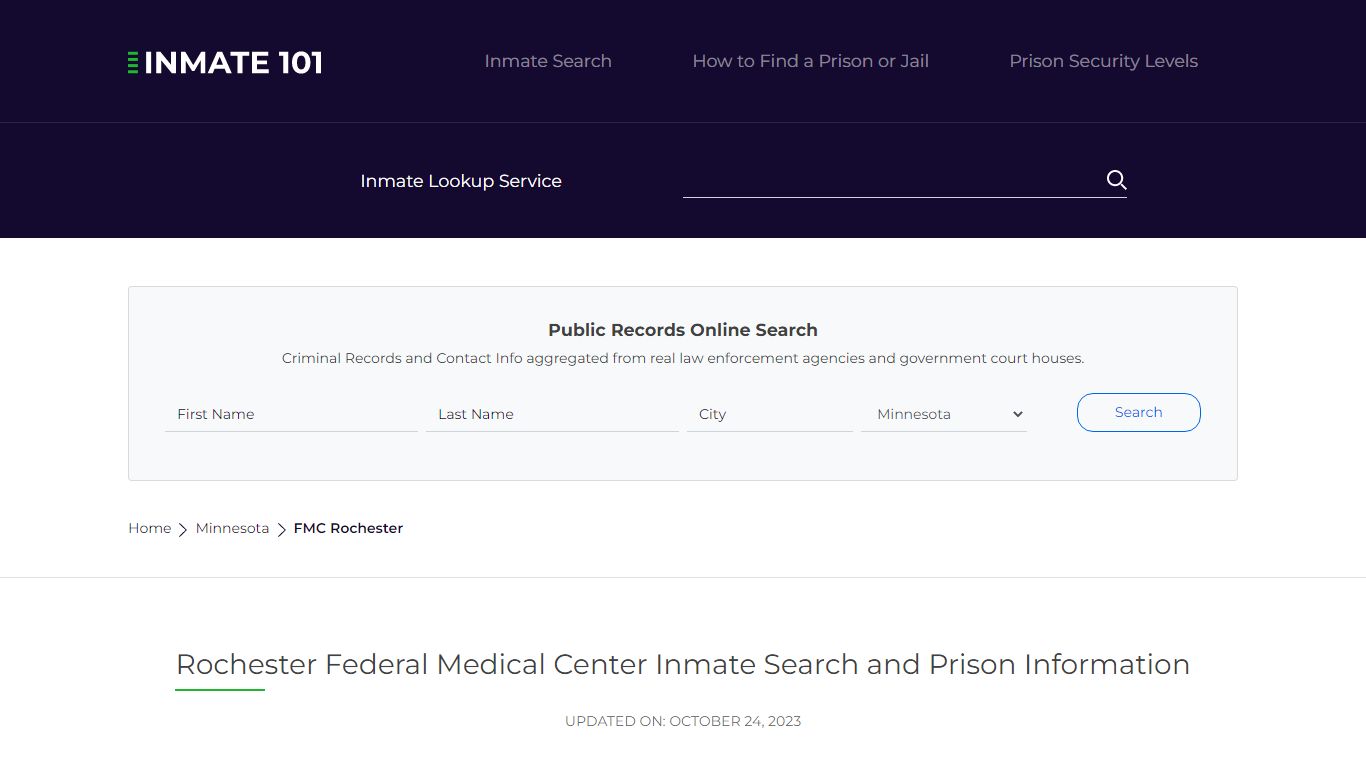FMC Rochester Inmate Search | Lookup | Roster